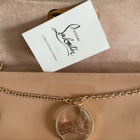 Christian Louboutin Mini Bag Riviera Beige Chain Nude Patent Leather Clutch - Picture 5 of 9